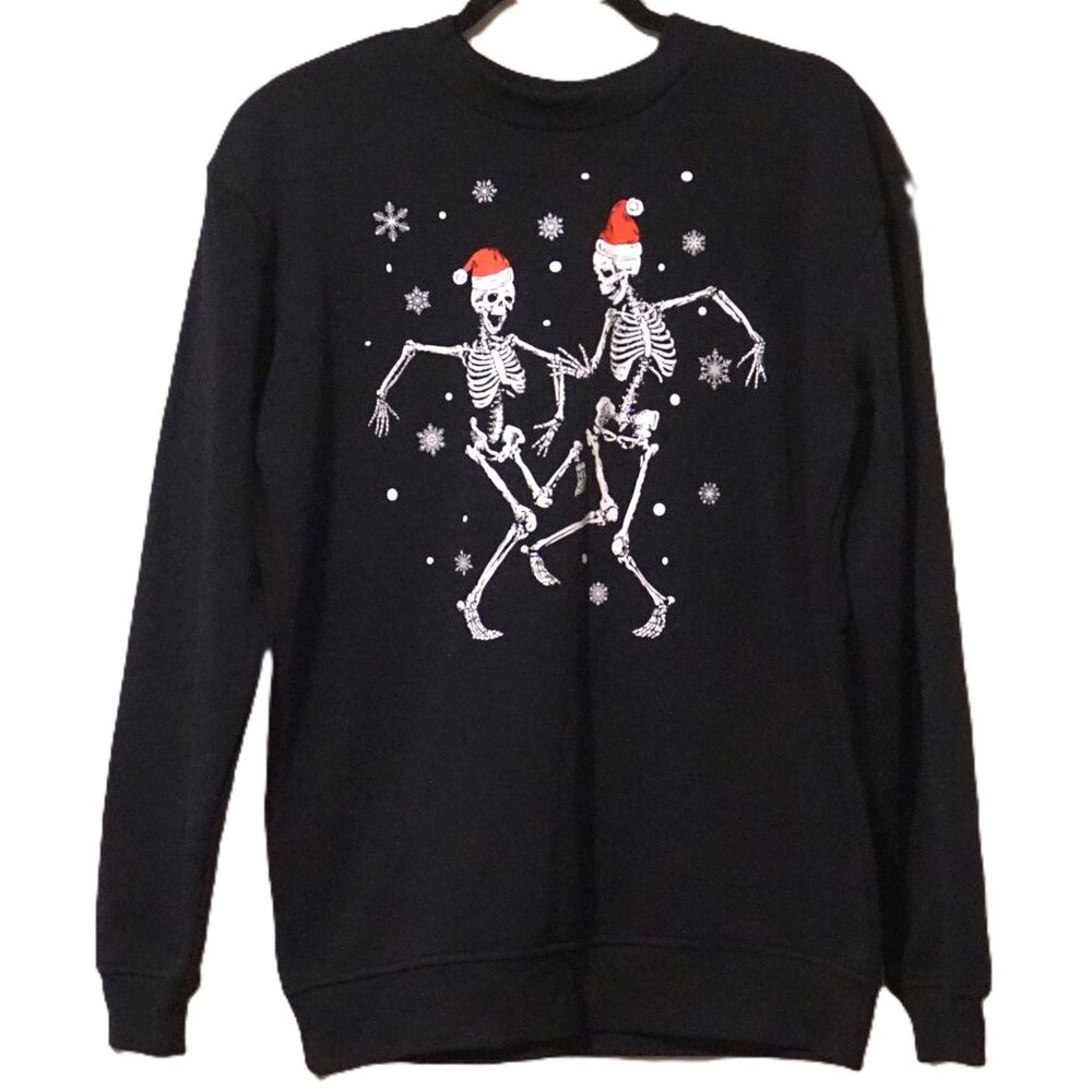 Better / Together Black Dancing Skeletons with Santa Hats Sweatshirt Men’s XL